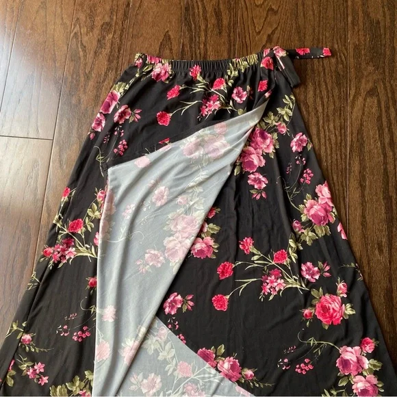 French Grey Floral Wrap Midi Skirt - Picture 4 of 10